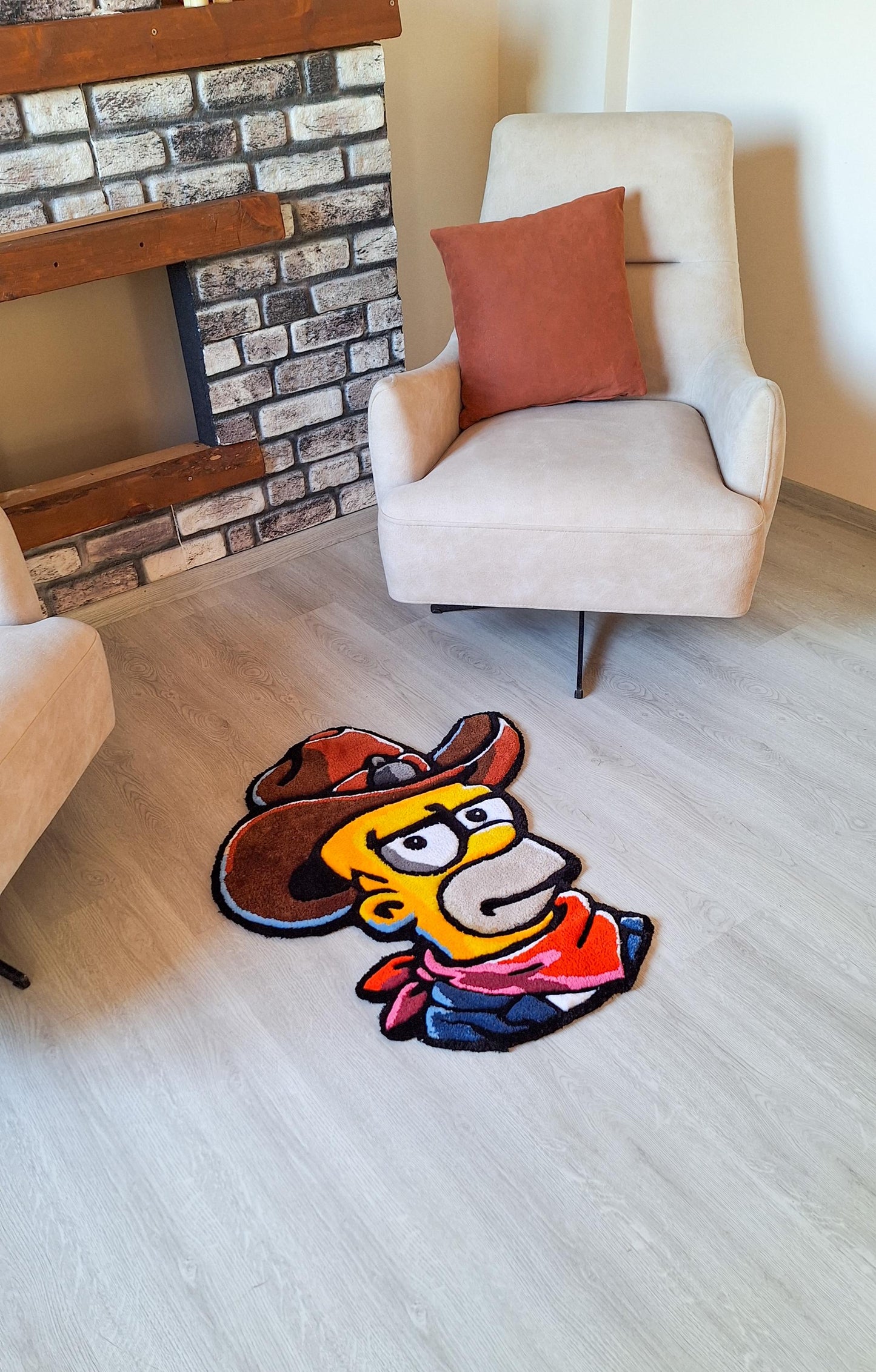 Cowboy Simpson Rug: Handmade Tufted Acrylic Rug, Pop Culture Decor