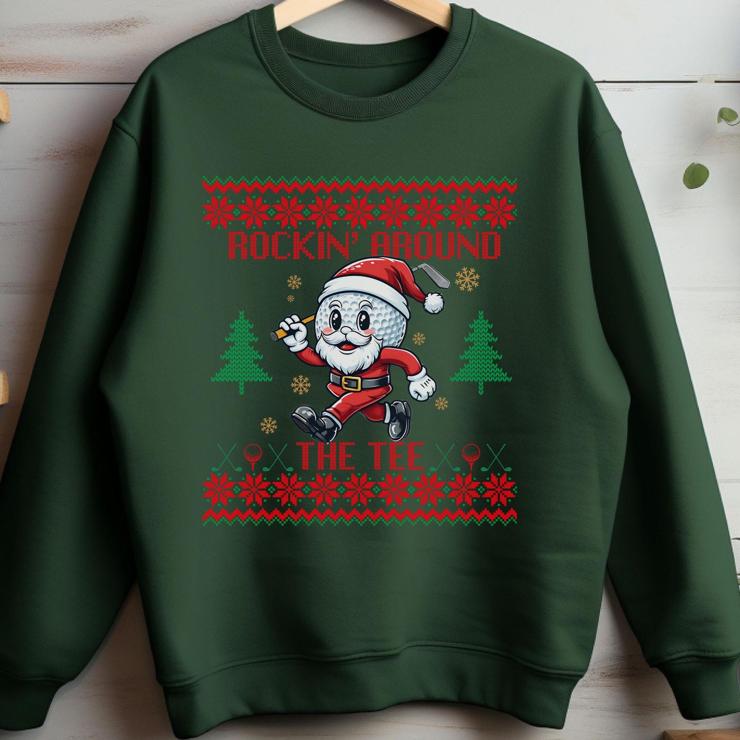 Rockin' Around the Christmas Tree Shirt Santa Claus Golfing Golf Ugly Funny Secret Santa Gift Ideas Ugly Party Golfer Dad