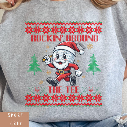 Rockin' Around the Christmas Tree Shirt Santa Claus Golfing Golf Ugly Funny Secret Santa Gift Ideas Ugly Party Golfer Dad