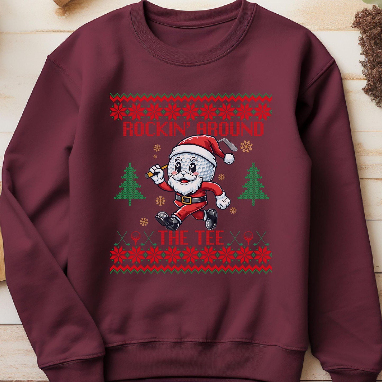 Rockin' Around the Christmas Tree Shirt Santa Claus Golfing Golf Ugly Funny Secret Santa Gift Ideas Ugly Party Golfer Dad