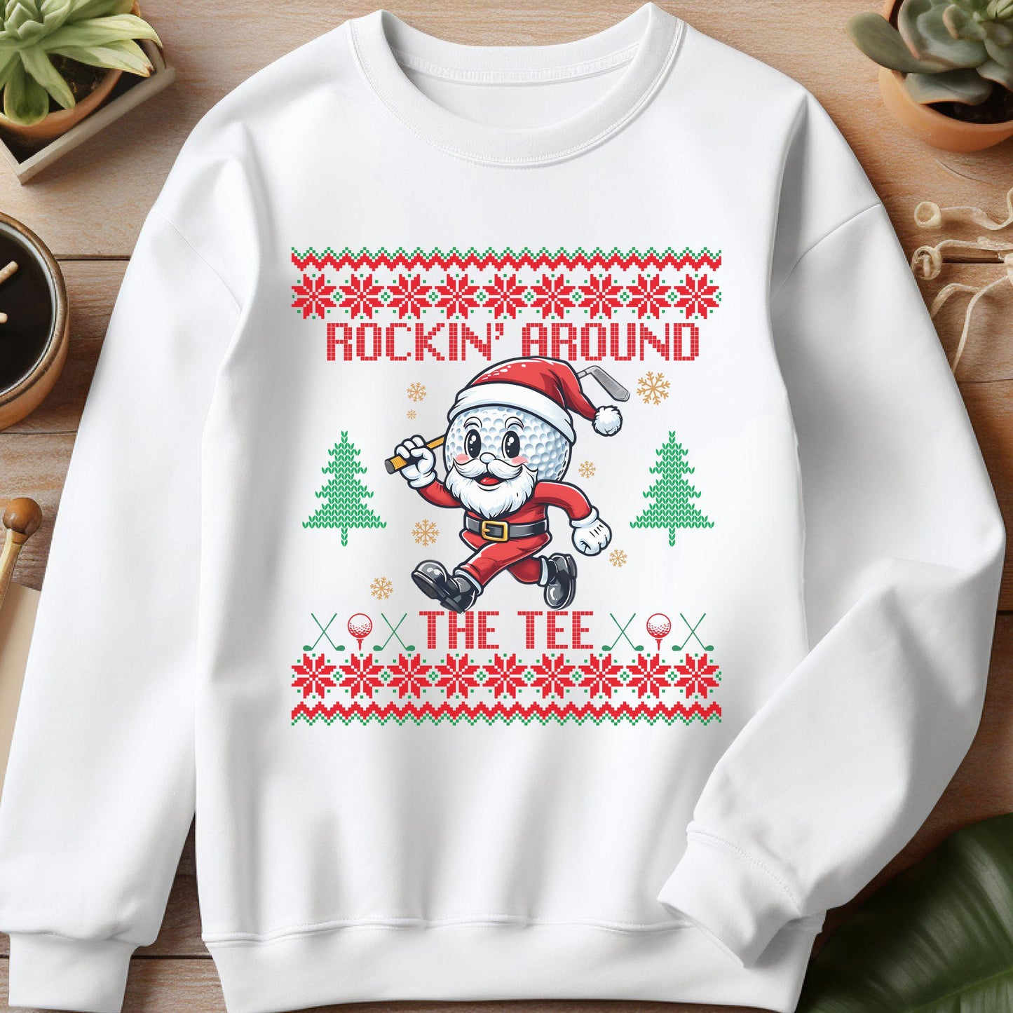 Rockin' Around the Christmas Tree Shirt Santa Claus Golfing Golf Ugly Funny Secret Santa Gift Ideas Ugly Party Golfer Dad