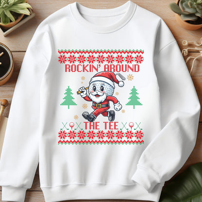 Rockin' Around the Christmas Tree Shirt Santa Claus Golfing Golf Ugly Funny Secret Santa Gift Ideas Ugly Party Golfer Dad