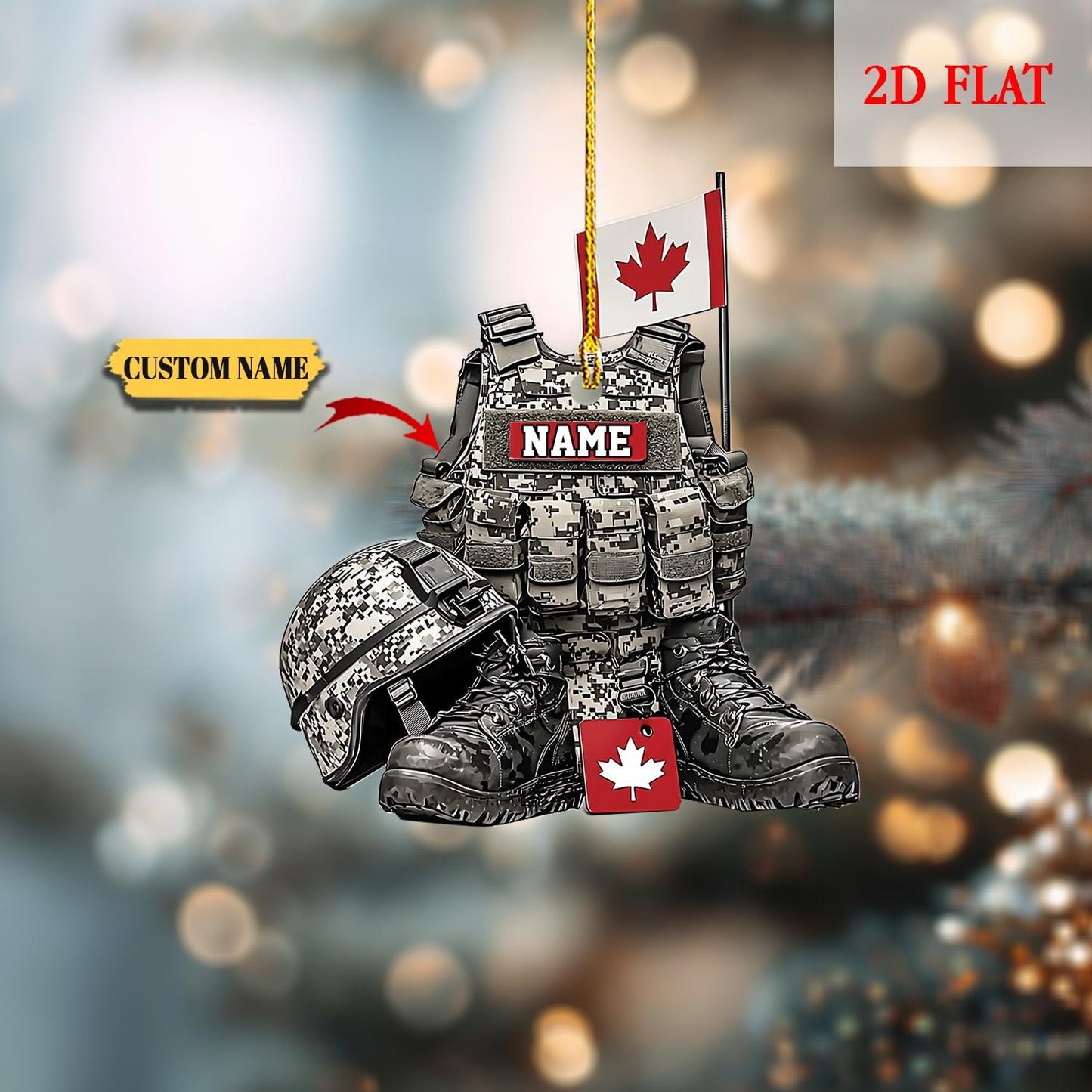 Personalized Military Uniform Canada Boots And Hat 2D Flat Acrylic Ornament, Military Uniform Canada, Military Gift, Canada Veteran Gift
