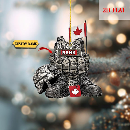 Personalized Military Uniform Canada Boots And Hat 2D Flat Acrylic Ornament, Military Uniform Canada, Military Gift, Canada Veteran Gift