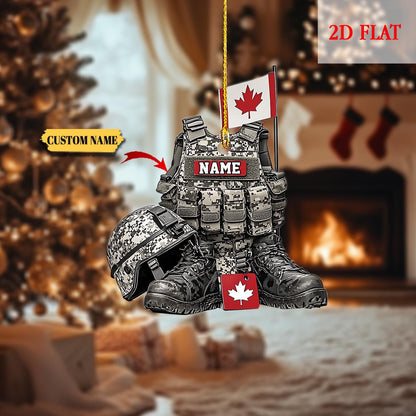 Personalized Military Uniform Canada Boots And Hat 2D Flat Acrylic Ornament, Military Uniform Canada, Military Gift, Canada Veteran Gift