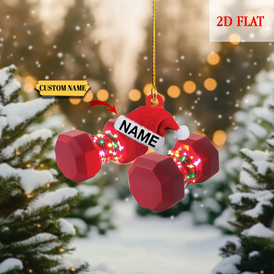 Personalized Dumbbell  Fitness Christmas Ornament, Gift For Gym Lover, Xmas Tree Hanging Decoration, Light Weight Dumbbells 2D Flat Ornament