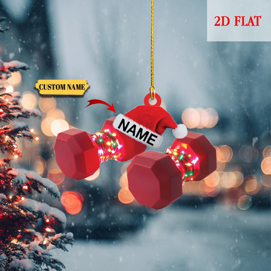 Personalized Dumbbell  Fitness Christmas Ornament, Gift For Gym Lover, Xmas Tree Hanging Decoration, Light Weight Dumbbells 2D Flat Ornament