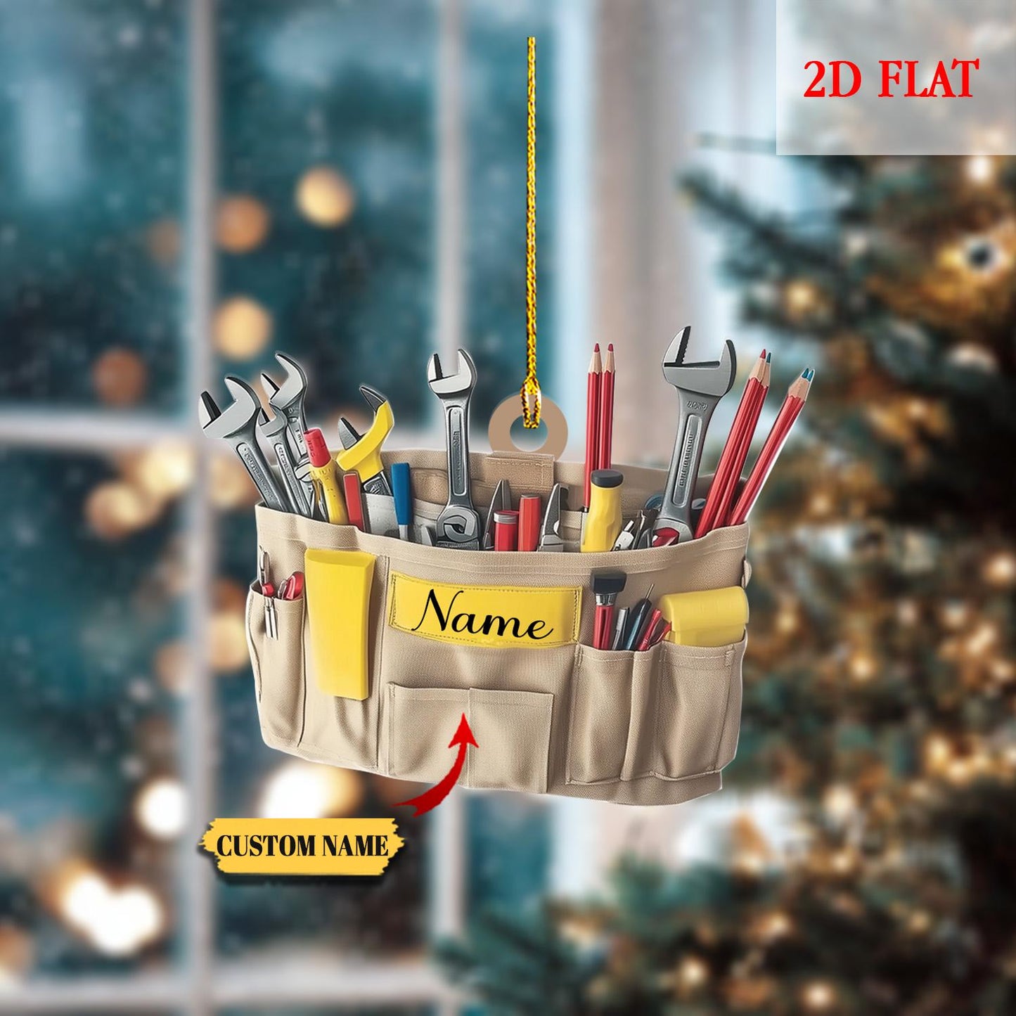 Personalized Tools Belt Bag 2D Flat Ornament, Handyman Ornament, Christmas Gift For Engineer, Christmas Gift For Mechanic, Engineer gift