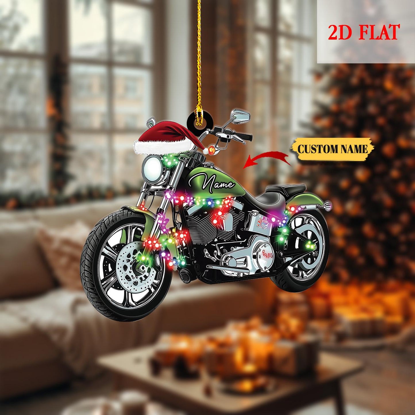 Personalized  Motorcycle Light Christmas 2D Flat Acrylic Ornament, Biker Harley Motorcycle Ornament, Motorcycle Lover Gift, Motorcycle Biker