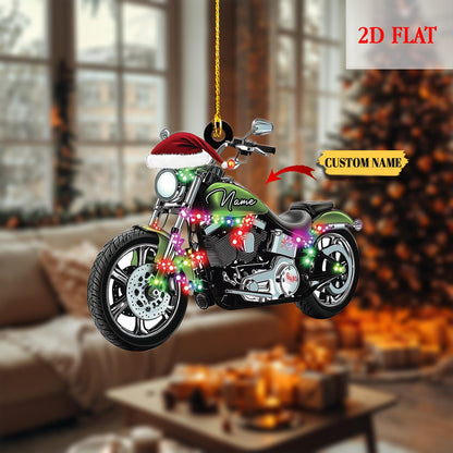 Personalized  Motorcycle Light Christmas 2D Flat Acrylic Ornament, Biker Harley Motorcycle Ornament, Motorcycle Lover Gift, Motorcycle Biker