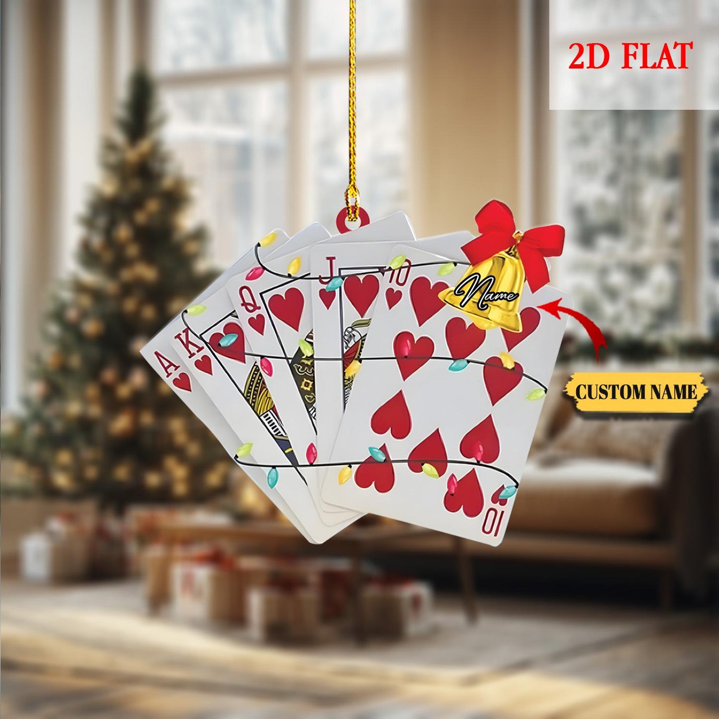 Personalized Playing Card Christmas Hanging 2D Flat Ornament, Casino Games Ornament, Royal flush playing card Ornament, Decor Christmas
