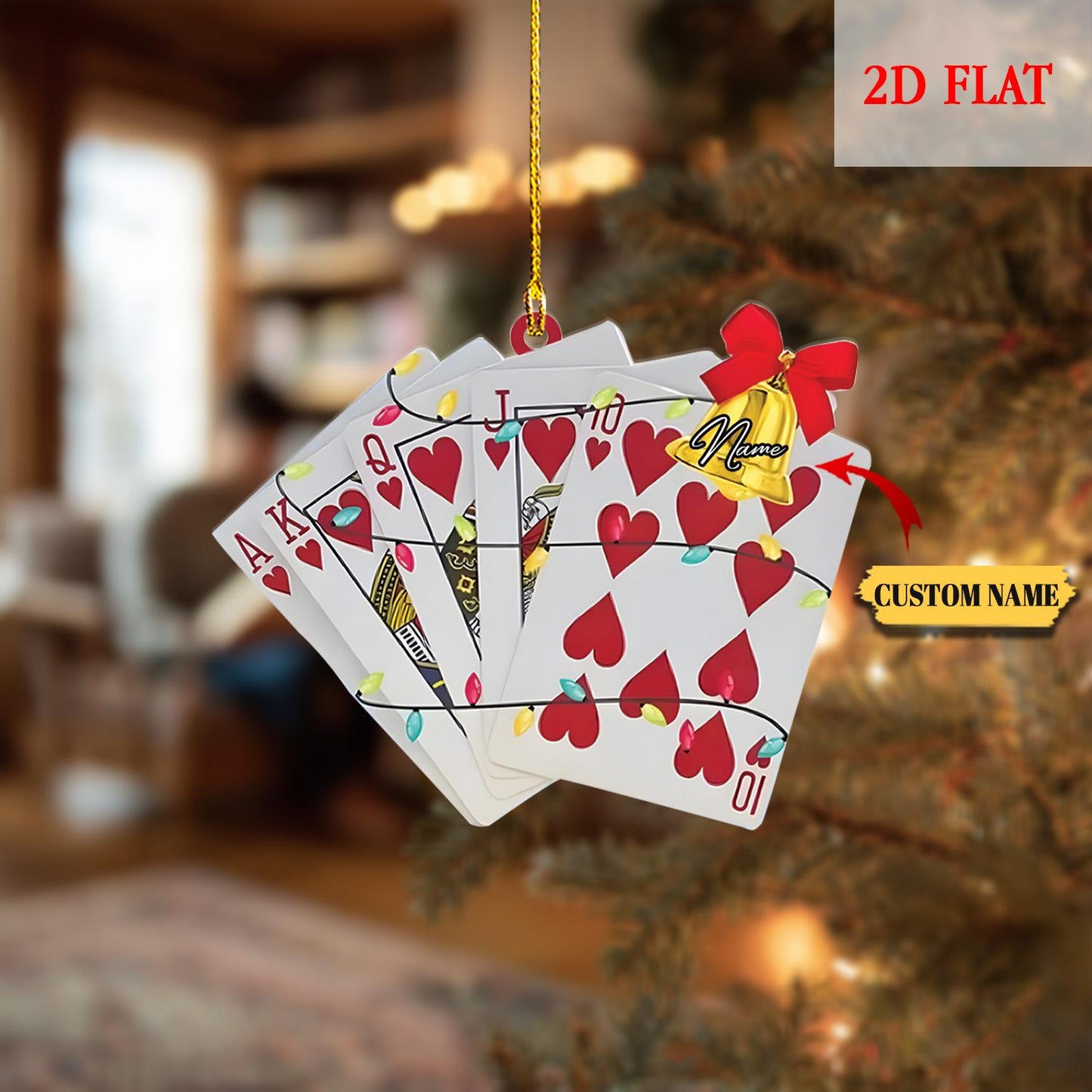 Personalized Playing Card Christmas Hanging 2D Flat Ornament, Casino Games Ornament, Royal flush playing card Ornament, Decor Christmas