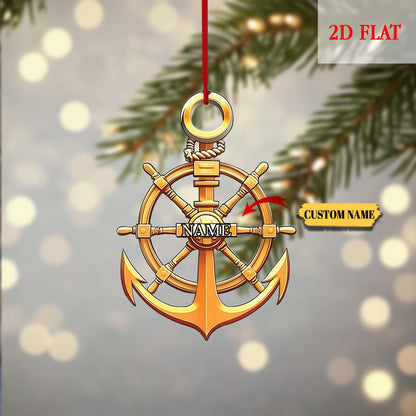 Personalized Sailor Anchor 2D Flat Acrylic Ornament, Sailboat Lover Gift, Boat Anchor & Wheel Ornament, Boat Anchor Wheel Ornament