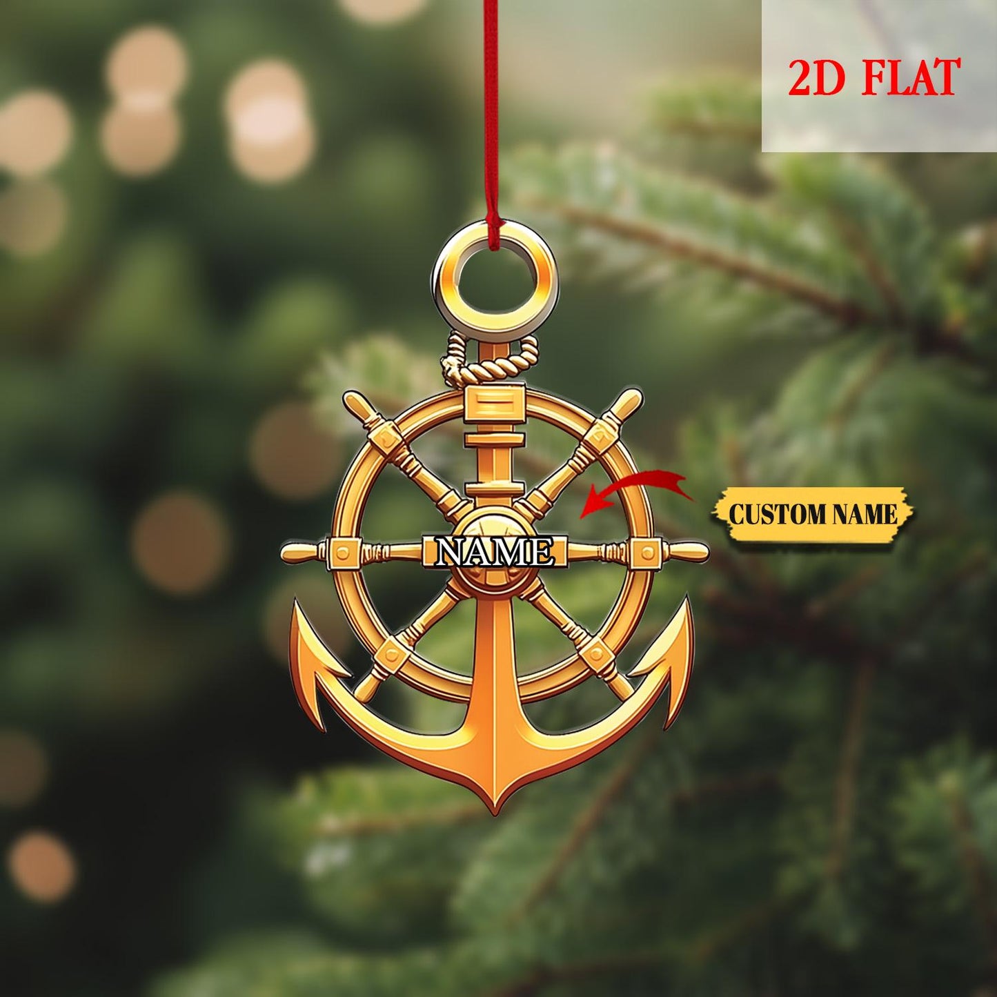 Personalized Sailor Anchor 2D Flat Acrylic Ornament, Sailboat Lover Gift, Boat Anchor & Wheel Ornament, Boat Anchor Wheel Ornament