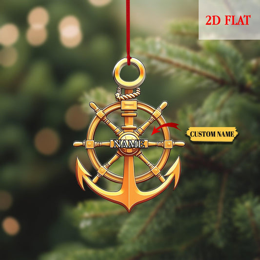 Personalized Sailor Anchor 2D Flat Acrylic Ornament, Sailboat Lover Gift, Boat Anchor & Wheel Ornament, Boat Anchor Wheel Ornament