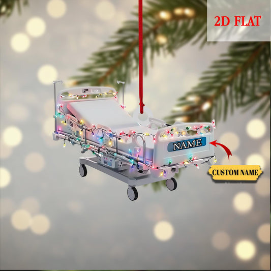 Personalized Hospital Bed 2D Flat Ornament, Corporation Stretcher Patient Christmas Ornament, Hospital Gurney Ornament, Doctor Nurse Gift
