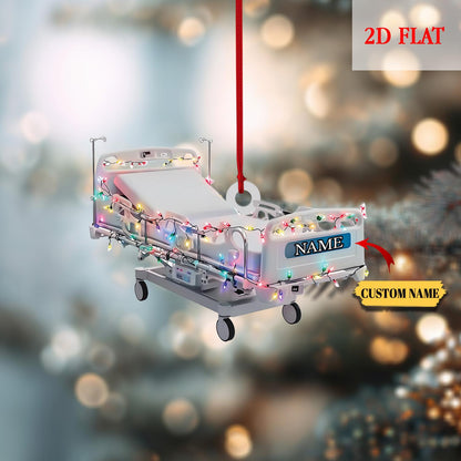 Personalized Hospital Bed 2D Flat Ornament, Corporation Stretcher Patient Christmas Ornament, Hospital Gurney Ornament, Doctor Nurse Gift