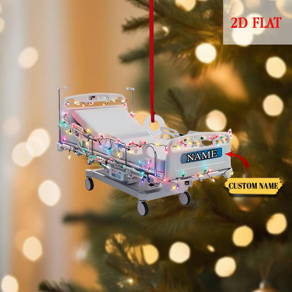 Personalized Hospital Bed 2D Flat Ornament, Corporation Stretcher Patient Christmas Ornament, Hospital Gurney Ornament, Doctor Nurse Gift