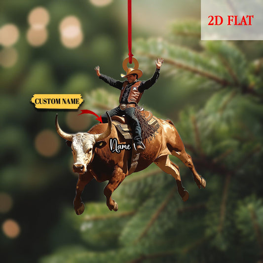 Personalized Bull Riding 2D Flat Acrylic Ornament, Christmas Tree Hanging Decor, Bull Riding, Cowboy Boots, Cowboy Hat, Cowboy Ornament