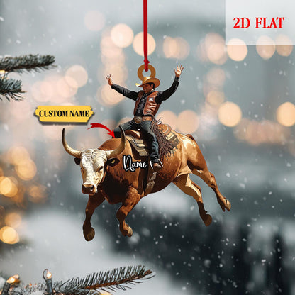 Personalized Bull Riding 2D Flat Acrylic Ornament, Christmas Tree Hanging Decor, Bull Riding, Cowboy Boots, Cowboy Hat, Cowboy Ornament