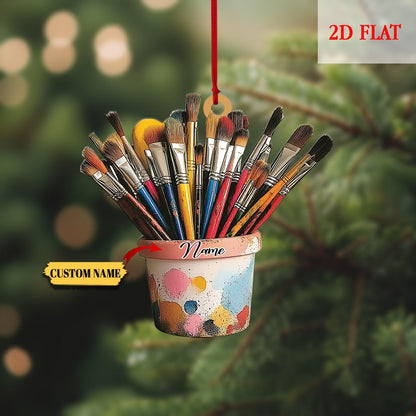 Custom Paint Brushes in Glass Jar Ornament, Art Teacher Ornament, Artist Gift, Gift for Painter, Painting Christmas Tree Decor Xmas Keepsake