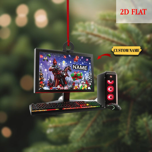 Custom Name Gamer 2D Flat Ornament, Gaming Computer Christmas Ornament, Christmas Tree Decor, Computer Ornament, Gift for Him Ornament Gift