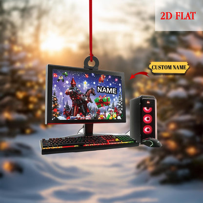 Custom Name Gamer 2D Flat Ornament, Gaming Computer Christmas Ornament, Christmas Tree Decor, Computer Ornament, Gift for Him Ornament Gift