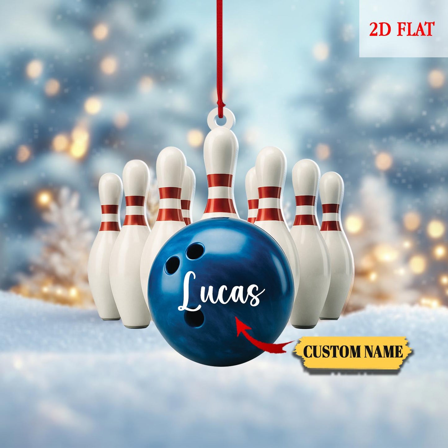 Personalized Bowling Ball & Pins 2D Flat Acrylic Ornament, Bowling Christmas Tree Decoration, Gift For Bowling Team, Bowling Ornament