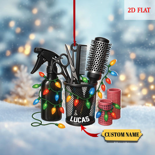 Personalized Name Hairdresser Barber 2D Flat Acrylic Ornament, Teen Girl Christmas, Hairstylist Ornament, Hairslylist Tool Set Ornament