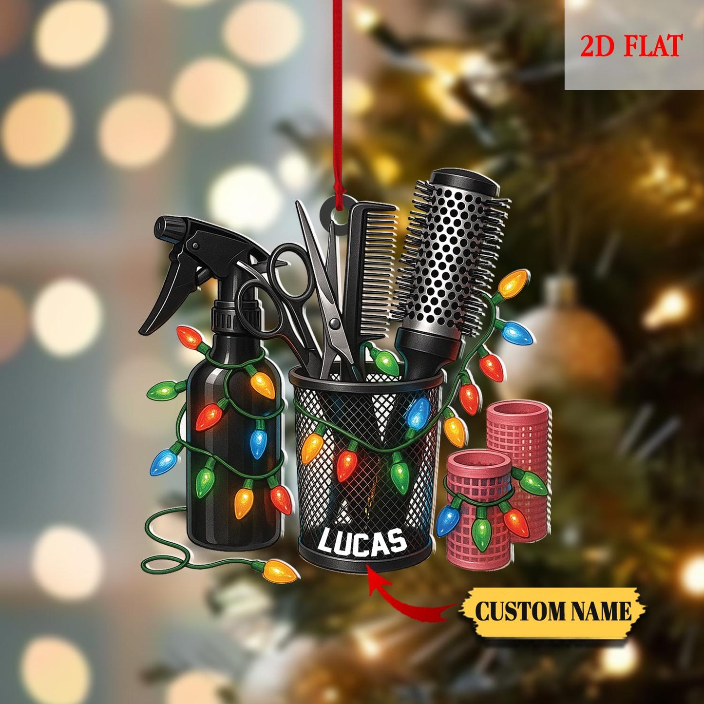 Personalized Name Hairdresser Barber 2D Flat Acrylic Ornament, Teen Girl Christmas, Hairstylist Ornament, Hairslylist Tool Set Ornament