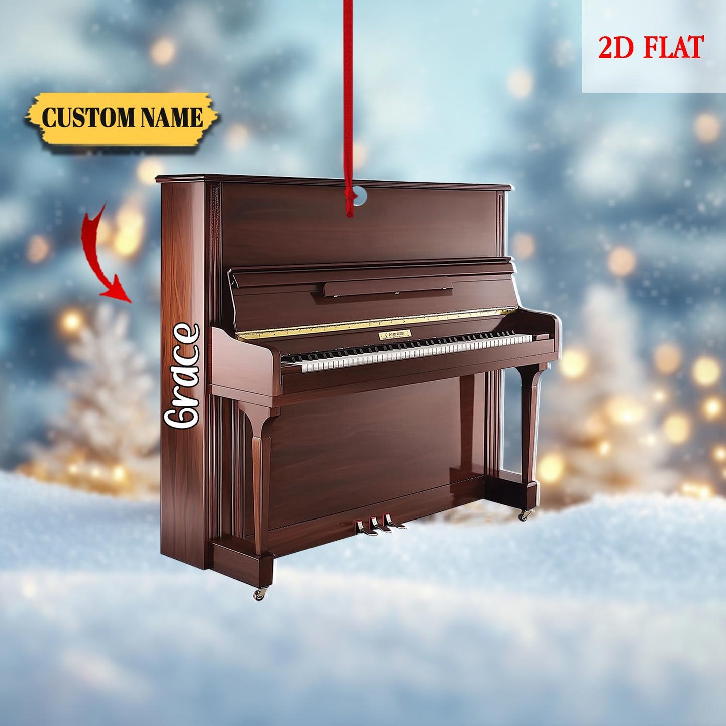 Personalized Music Christmas 2D Flat Ornament, Piano Christmas Ornament, Piano Lovers Acrylic Ornament, Musician Gift, Piano Player Ornament