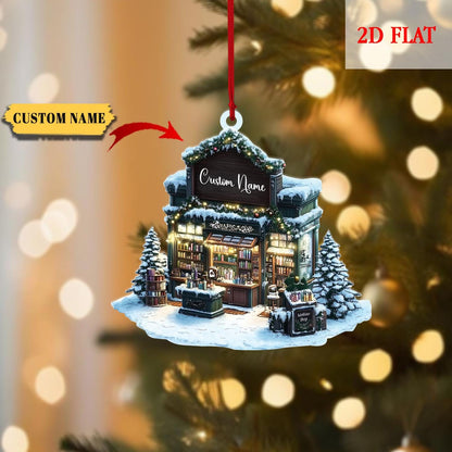 Personalized Bookstore Christmas 2D Flat Acrylic Ornament, Bookshop Ornament For Book Lovers, Christmas Bookshelf Ornaments, Bookish Gift