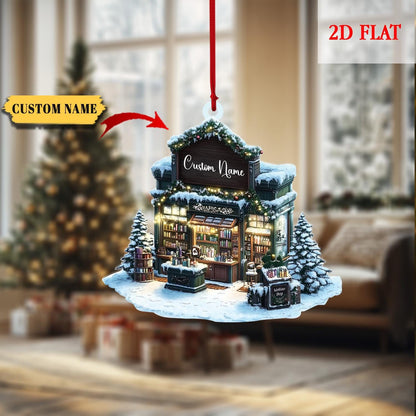 Personalized Bookstore Christmas 2D Flat Acrylic Ornament, Bookshop Ornament For Book Lovers, Christmas Bookshelf Ornaments, Bookish Gift