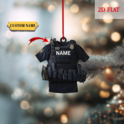Personalized Police Light 2D Flat Acrylic Ornaments, Police Vest Ornament Police Officer Ornament Hanging, Police Gift Christmas Ornament