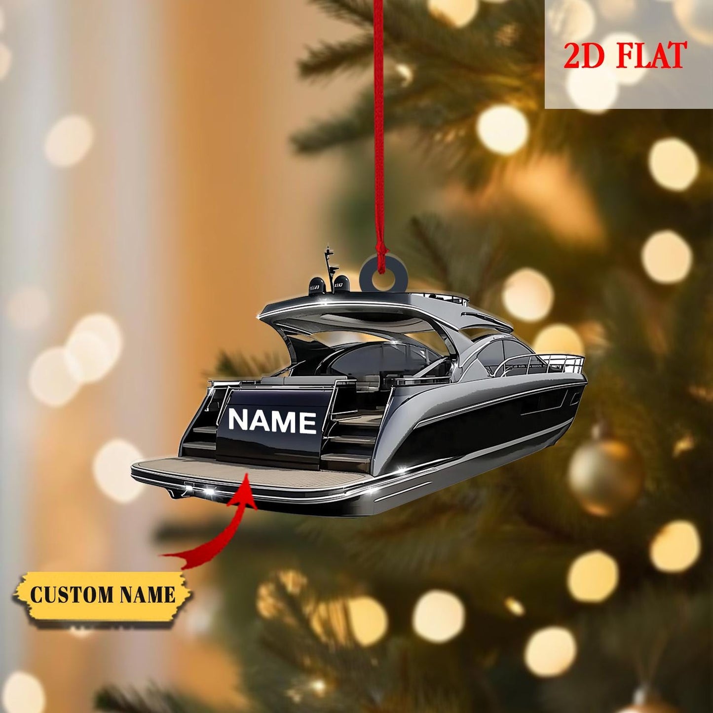 Custom Name Speed Boat Christmas 2D Flat Ornament, Boats Personalized Ornament, Boat Ornament, Fishing Boats, Fishing Boat Ornament