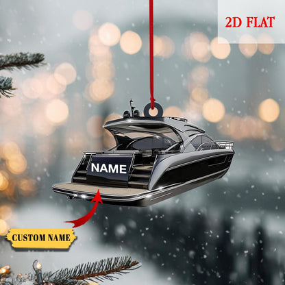 Custom Name Speed Boat Christmas 2D Flat Ornament, Boats Personalized Ornament, Boat Ornament, Fishing Boats, Fishing Boat Ornament