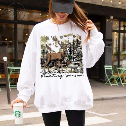 Hunting Season Deer Duck Sweatshirt, Camo Hunter Wildlife Hoodie, Fall Hunting T Shirt, Toddler Youth Outdoorsman Top, Waterfowl Deer Tee