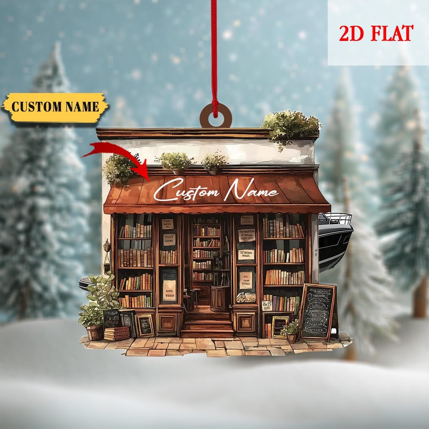 Personalized Bookstore 2D Flat Acrylic Ornament, Bookshop Ornament For Book Lovers, Book Lover Gift, Gift For Librarian, Librarian Christmas