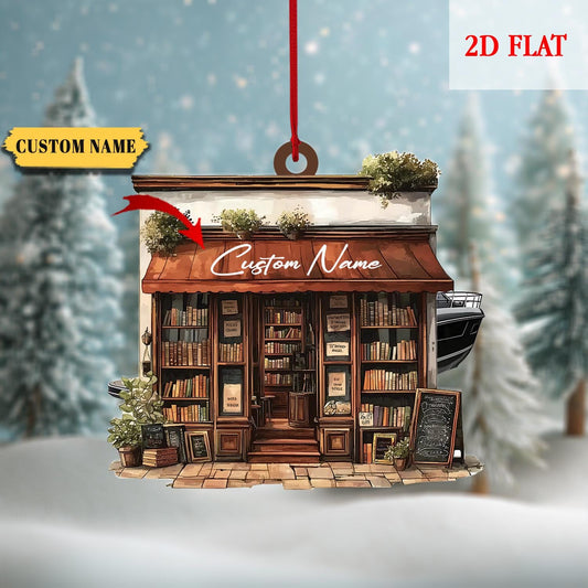 Personalized Bookstore 2D Flat Acrylic Ornament, Bookshop Ornament For Book Lovers, Book Lover Gift, Gift For Librarian, Librarian Christmas