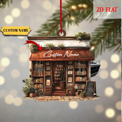 Personalized Bookstore 2D Flat Acrylic Ornament, Bookshop Ornament For Book Lovers, Book Lover Gift, Gift For Librarian, Librarian Christmas