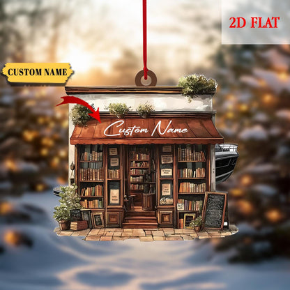 Personalized Bookstore 2D Flat Acrylic Ornament, Bookshop Ornament For Book Lovers, Book Lover Gift, Gift For Librarian, Librarian Christmas