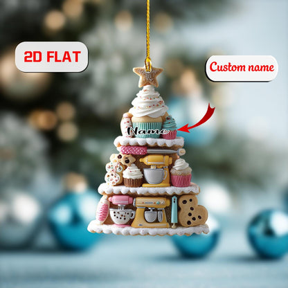 2D acrylic ornament, flat christmas ornament, personalized baking ornament, custom name ornament, cupcake ornament, baker xmas gift