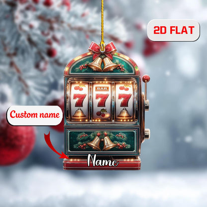 Custom Slot Machine Ornament Personalized Acrylic Decoration Christmas Tree Gift for Gambler Vegas Lover Casino Player Unique Xmas Decor