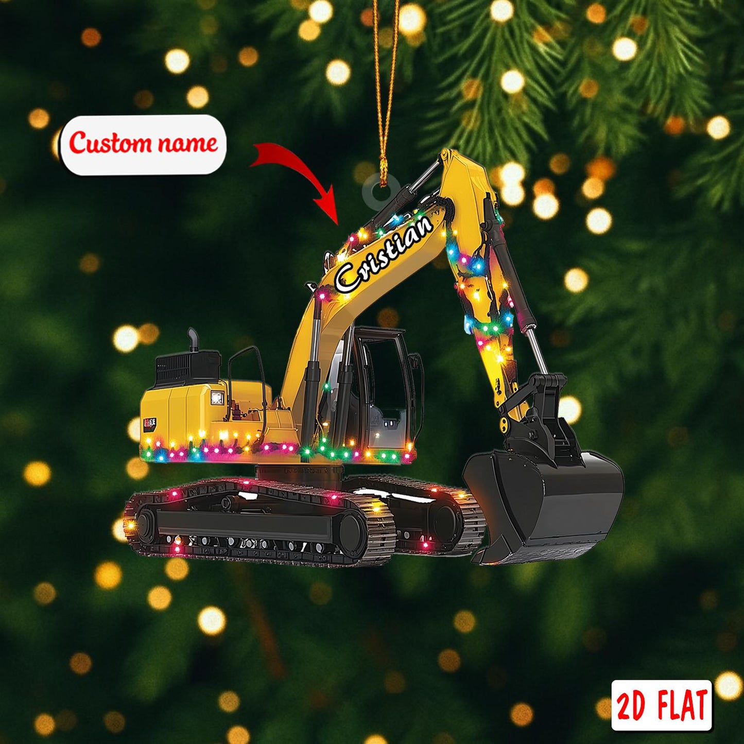 2D acrylic ornament, flat christmas ornament, personalized excavator ornament, custom name ornament, construction ornament,builder xmas gift