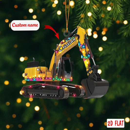 2D acrylic ornament, flat christmas ornament, personalized excavator ornament, custom name ornament, construction ornament,builder xmas gift