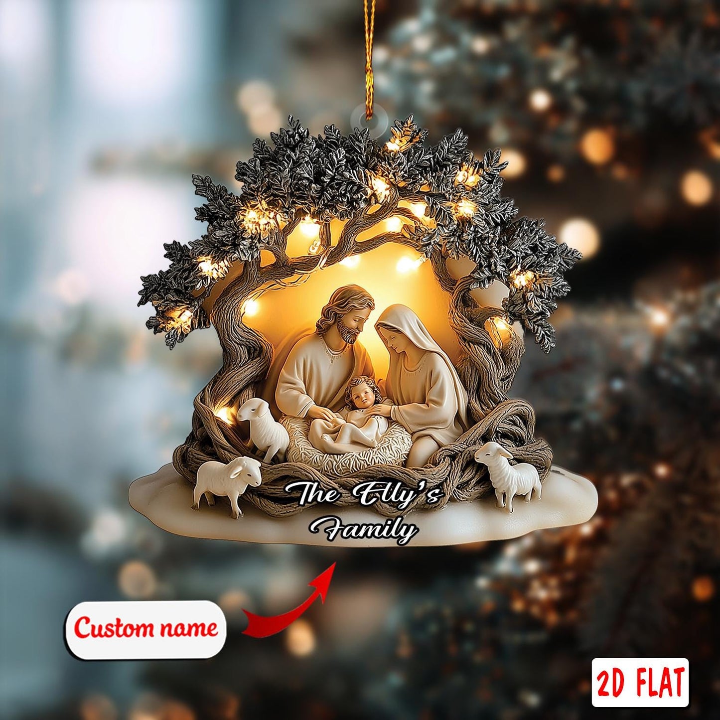 2D acrylic ornament, flat christmas ornament, personalized nativity ornament, custom name ornament, holy family ornament,religious xmas gift