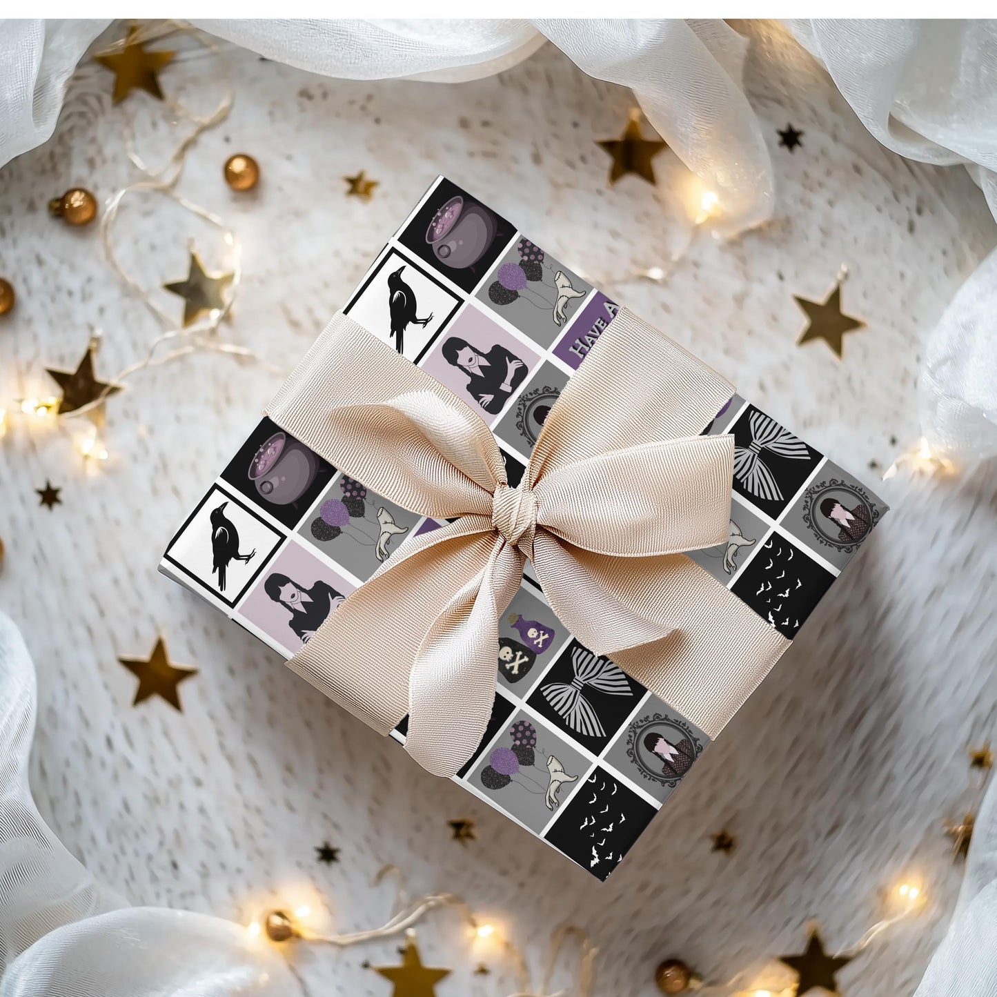 Wednesday Birthday Wrapping Paper: Goth Adams Family Gift Wrap