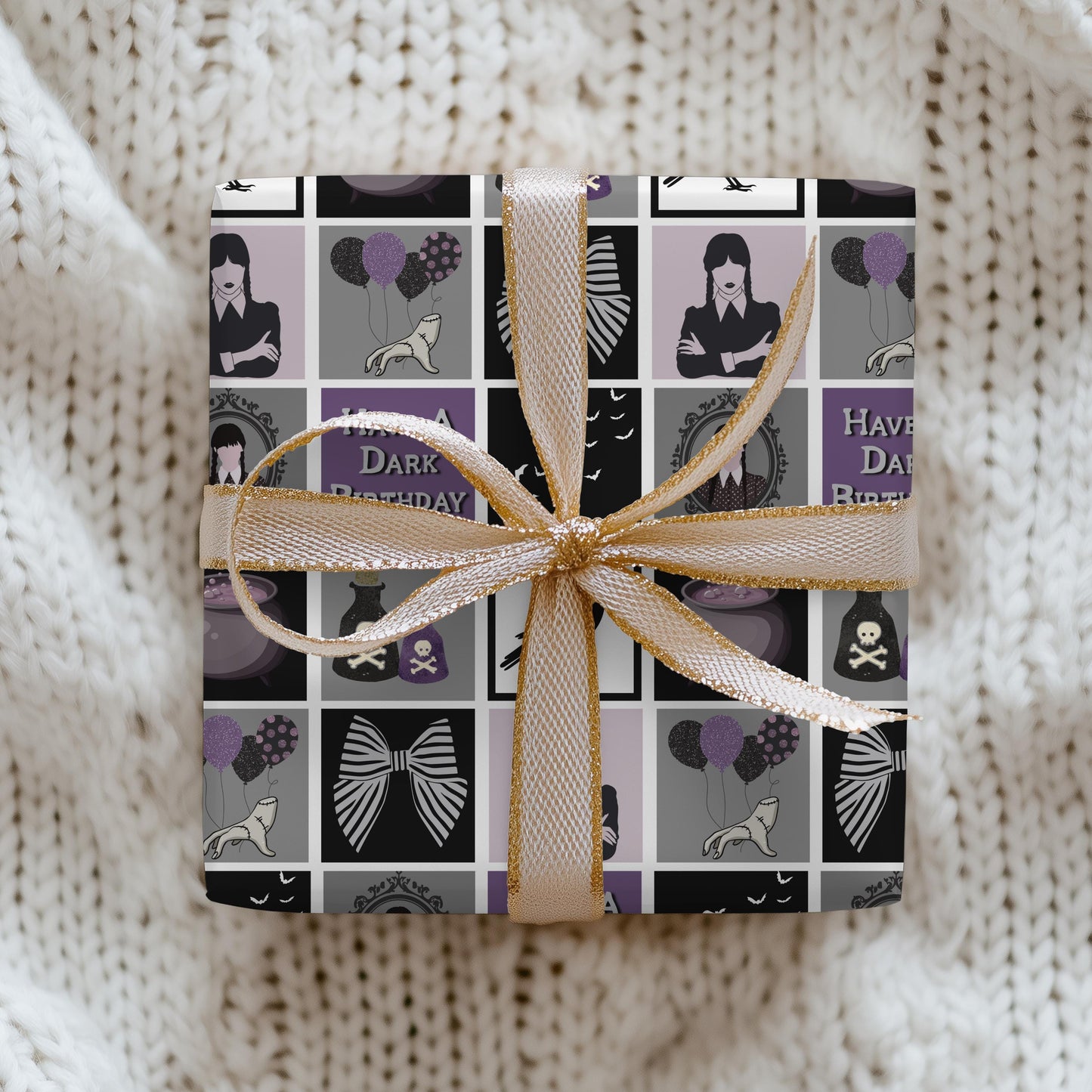 Wednesday Birthday Wrapping Paper: Goth Adams Family Gift Wrap
