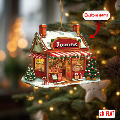 Custom name 2D Acrylic Christmas Ornament, Candy Shop Holiday Decor,Personalized Sweet Store Ornament, Unique Xmas Tree Gift, Christmas Gift