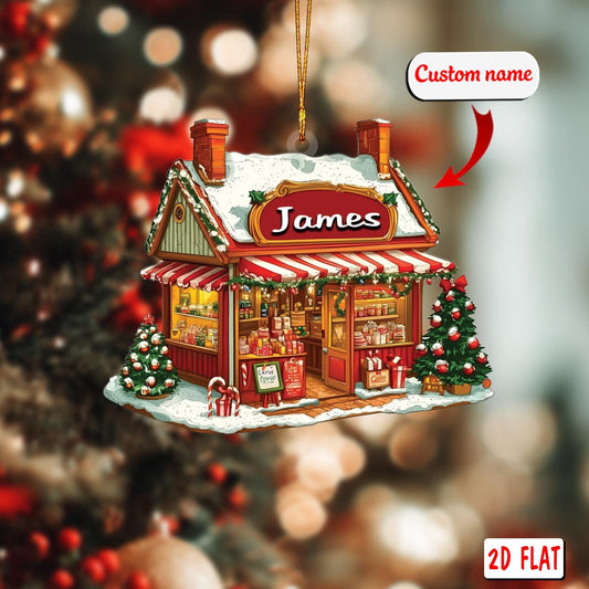 Custom name 2D Acrylic Christmas Ornament, Candy Shop Holiday Decor,Personalized Sweet Store Ornament, Unique Xmas Tree Gift, Christmas Gift